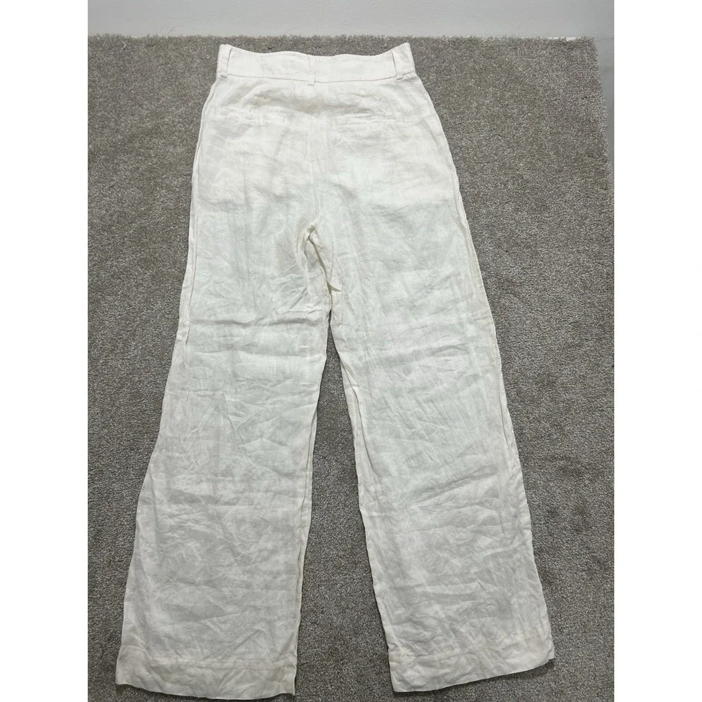 Everlane Women's 0 The Utility Straight Leg Pants Linen High Rise Casual Cream